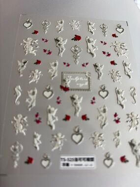 Silver Cherub and Red Rose and white accents Decorative nails Sticker Sheet